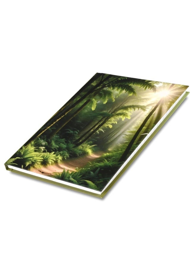 FIS® Hard Cover Notebook, A5 Size(148x210mm), 96 Sheets, Single Line Ruling, White Paper, Packet of 5 Pieces, Green Forest Cover Design 3-FSNBHCA596D3 - Image 2